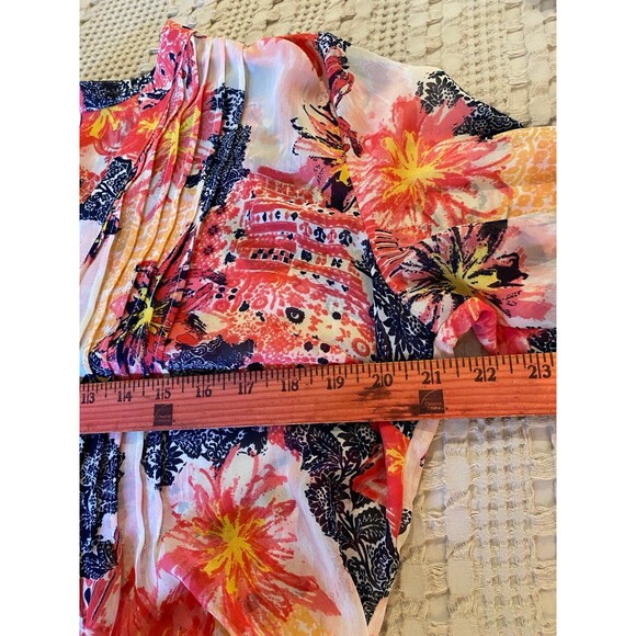 Charter Club Blouse Size Petite Large PL Pink Navy Sheer Flowy Top - Picture 7 of 8